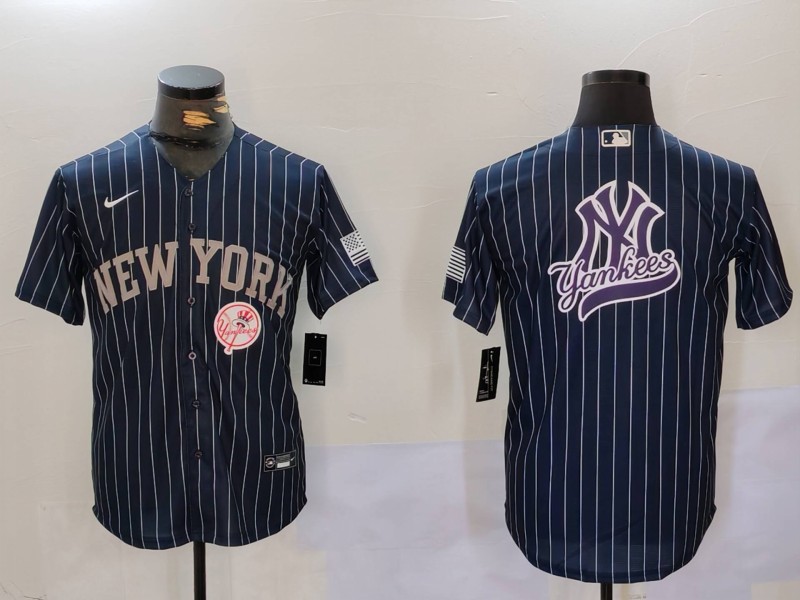 Men New York Yankees Blank Blue stripe joint name 2024 Nike MLB Jersey style 14->indianapolis colts->NFL Jersey
